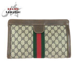 GUCCI Sherry Line Brown Gray GG Supreme Leather Clutch Bag Shoulder